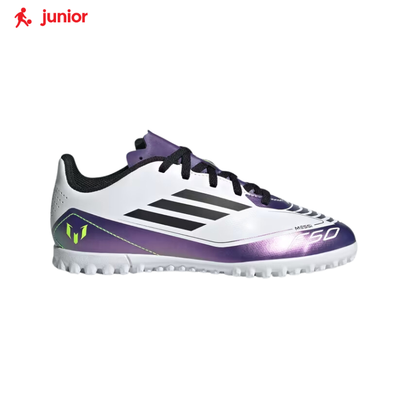 Adidas Junior F50 Messi Club Turf Shoes 1Y White Black UniPurple