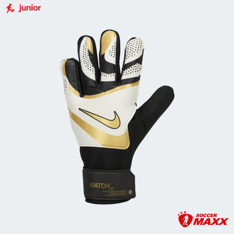 Nike Junior Match Goalkeeper Gloves White Black Metallic Gold Coin 6