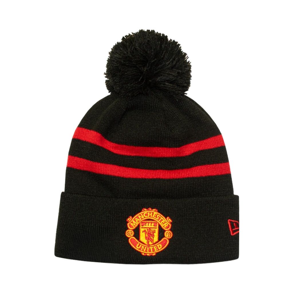New Era Manchester United Stripe Black & Red Knit POM Beanie