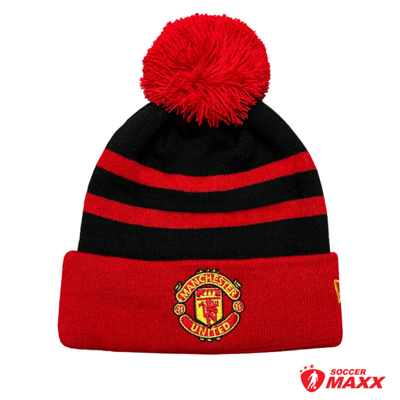 New Era Manchester United Stripe Black & Red POM Beanie