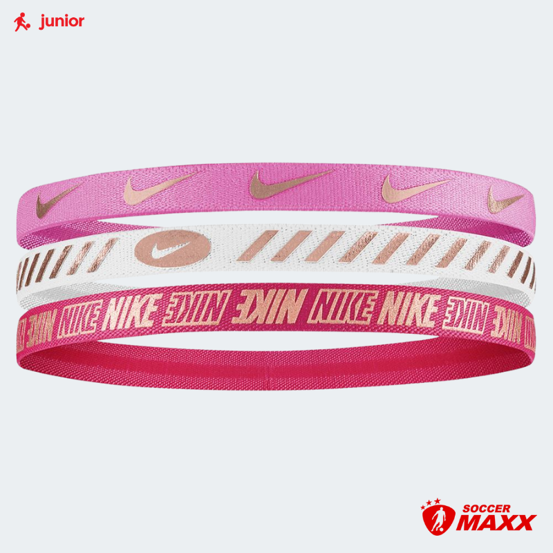 Nike Youth Metallic Headbands 3.0 (3 pack) - Playful Pink/White/Metallic Rose Gold